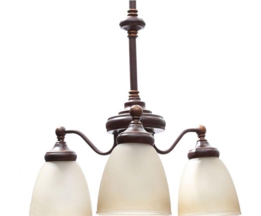 Bristol 3-Light Nutmeg Bronze Reversible Chandelier with Tea-Stained Glass Shades DESCRIPTION: The Bristol Collection 3-Light Nutmeg Bronze Reversible