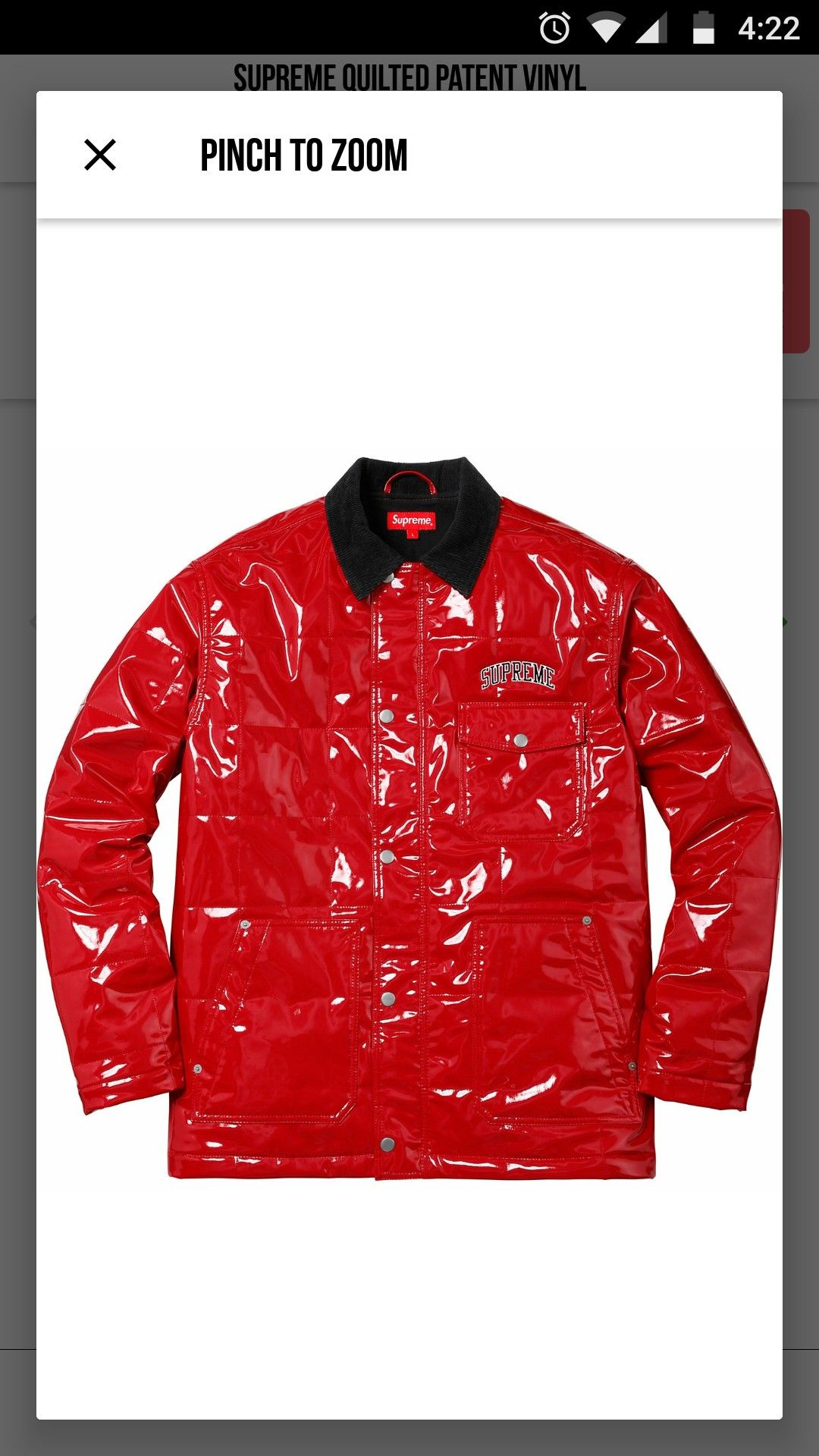 SUPREME BRAND NEW SS18 Quilted Patent Vinyl Work Jacket Style: Red Size: Medium