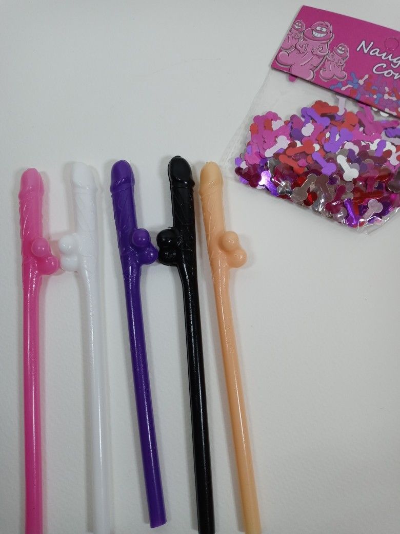 Funny Naughty Bachelorette Straws. 24 Willy Straws. Dicky Straws. Funny Party Decoration. Naughty Confetti.