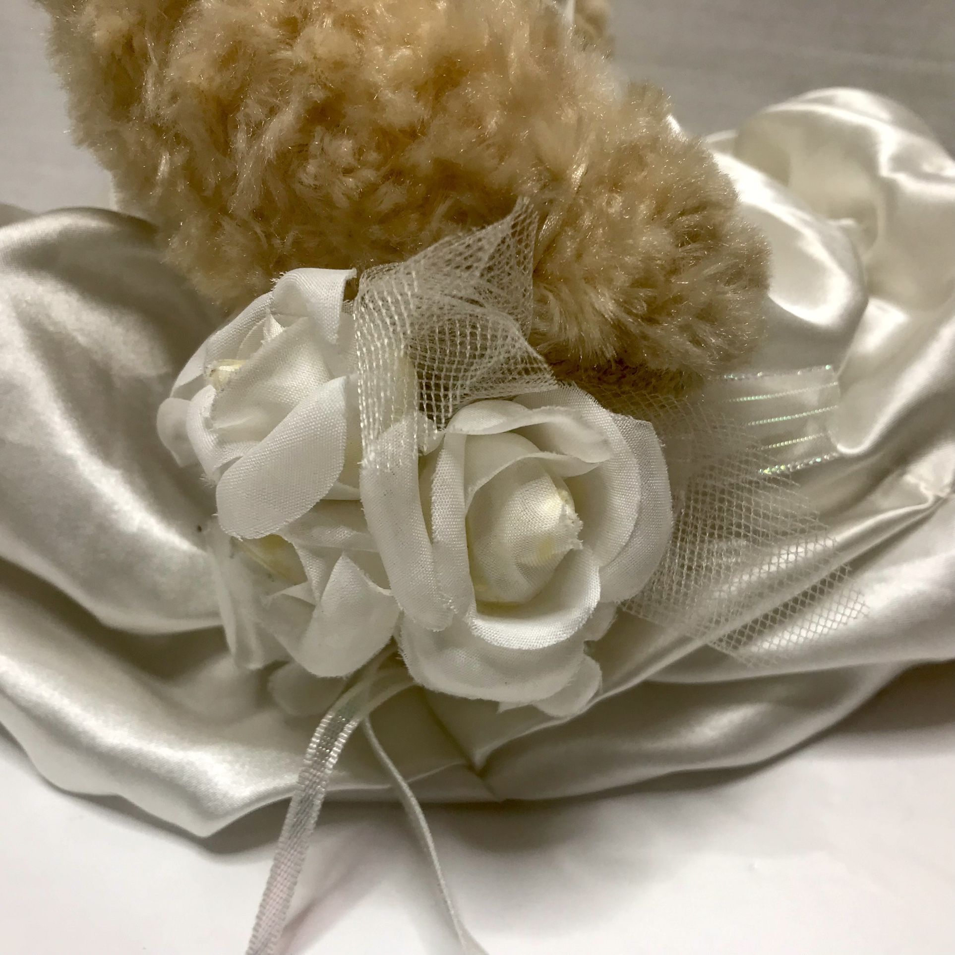 Build-A-Bear Plush with Wedding Dress Satin Flowers Sl
