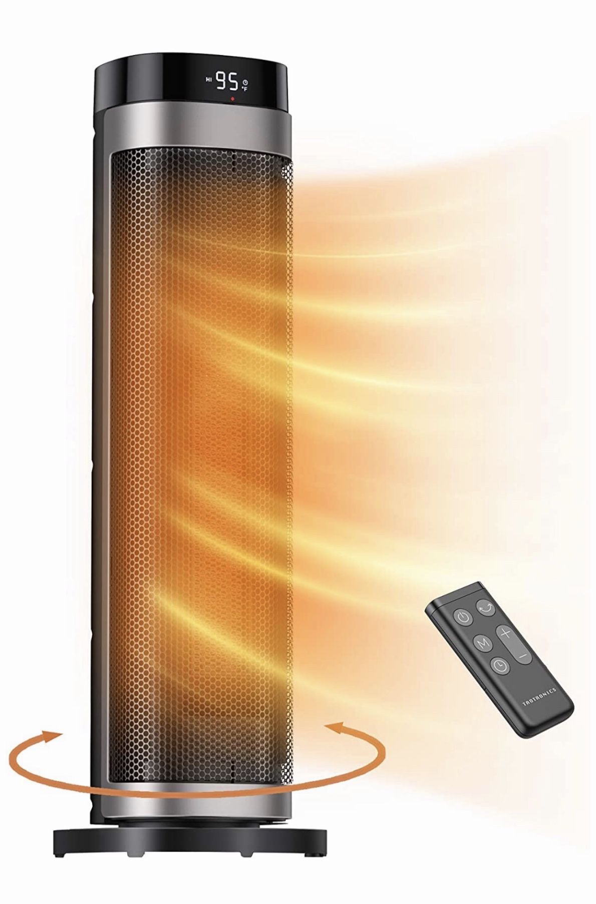 1500W Fast Heating Ceramic Tower Fan Heater, 24” High Oscillating Portable & Quiet with Remote ECO Mode 12H Timer Tip-Over Switch Overheating Protect