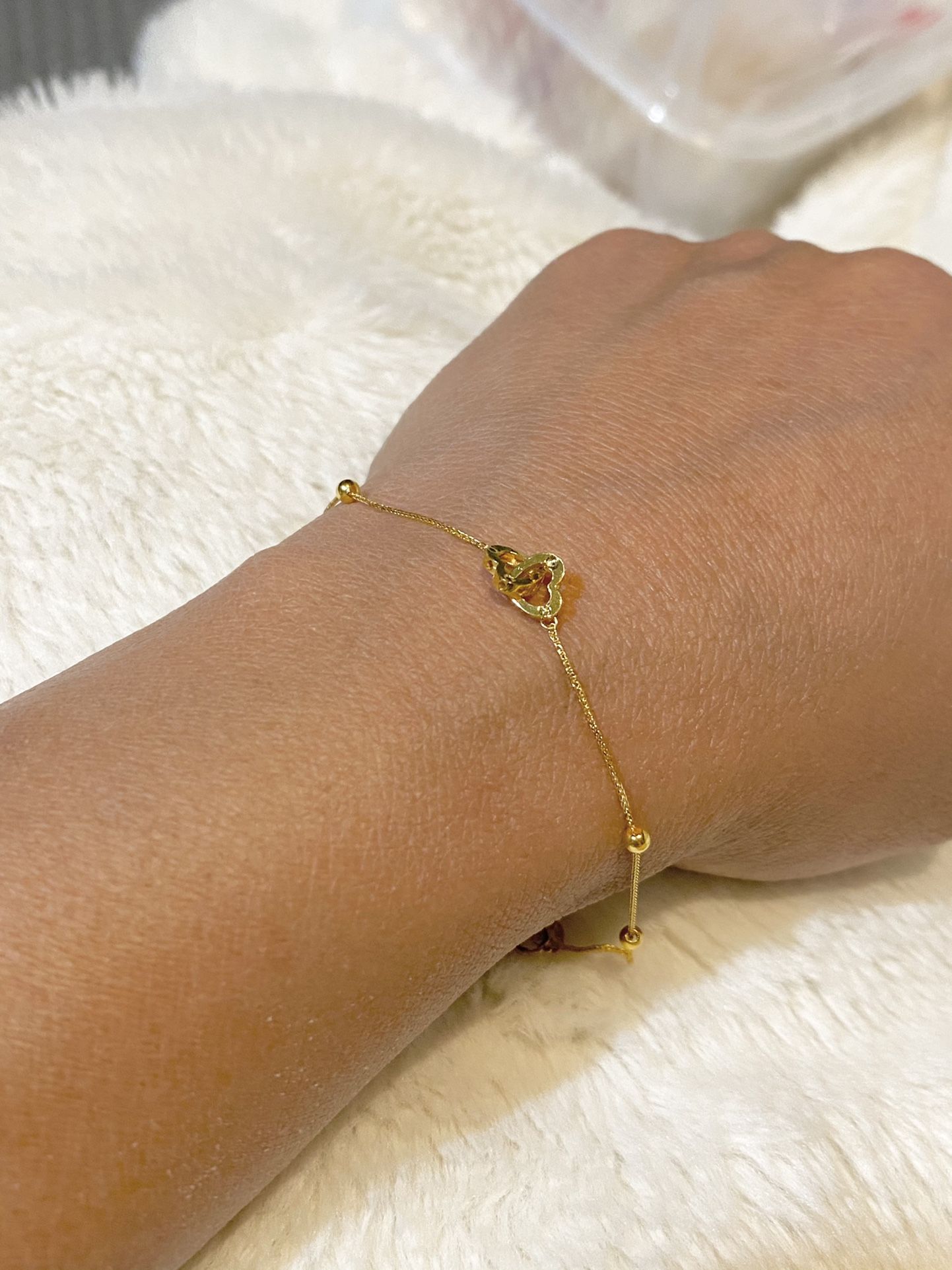 Real 18k Saudi gold double heart bracelet