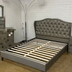 Brand New Full Size Silver Leather Platform Bed Frame (New In Box)  Thumbnail