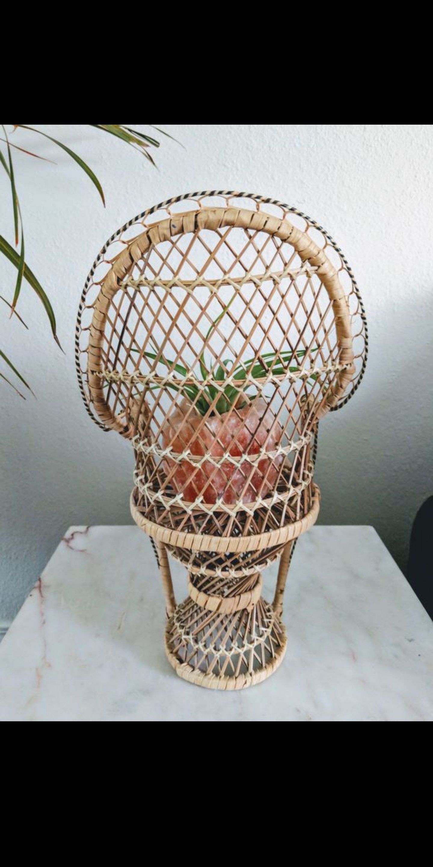 Wicker Peacock Chair Plant Stand Vintage