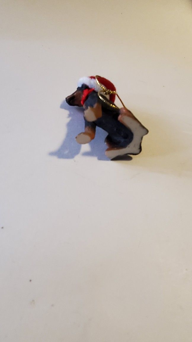So Cute!! Tiny Guard Dog Wearing Santa Hat Figurine!!