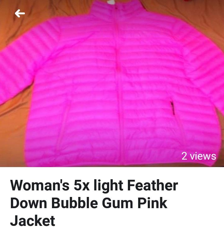 SportCaster Women's Jacket, Bubble Gum Pink, Size 5x, Light feather down coat brand new