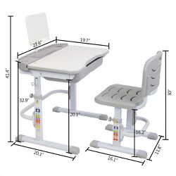 Children's Learning Desk Table and Chair Set, Gray Thumbnail