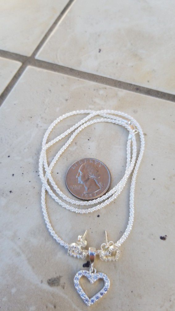 Cadena Corazon Y Aretes Plata 925MX  / Silver Chain Pendant & Earrings 