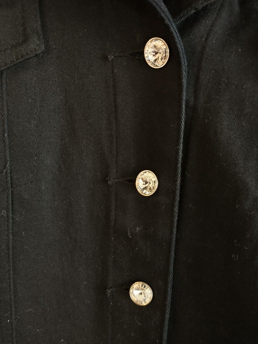 Black Jean Jacket With Swarovski Crystals. (Medium)