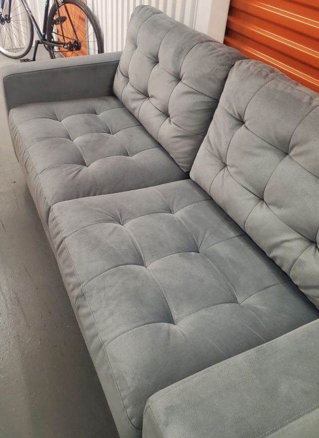 Blue/grey Felt Sofa...... Sm/md. Sized