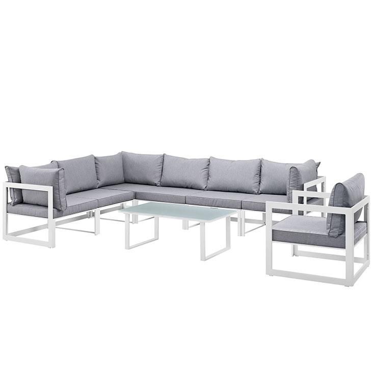 Fortuna 8 Piece Outdoor Patio Sectional Sofa Set, White Gray Size : 90"Lx150"Wx32.5"H