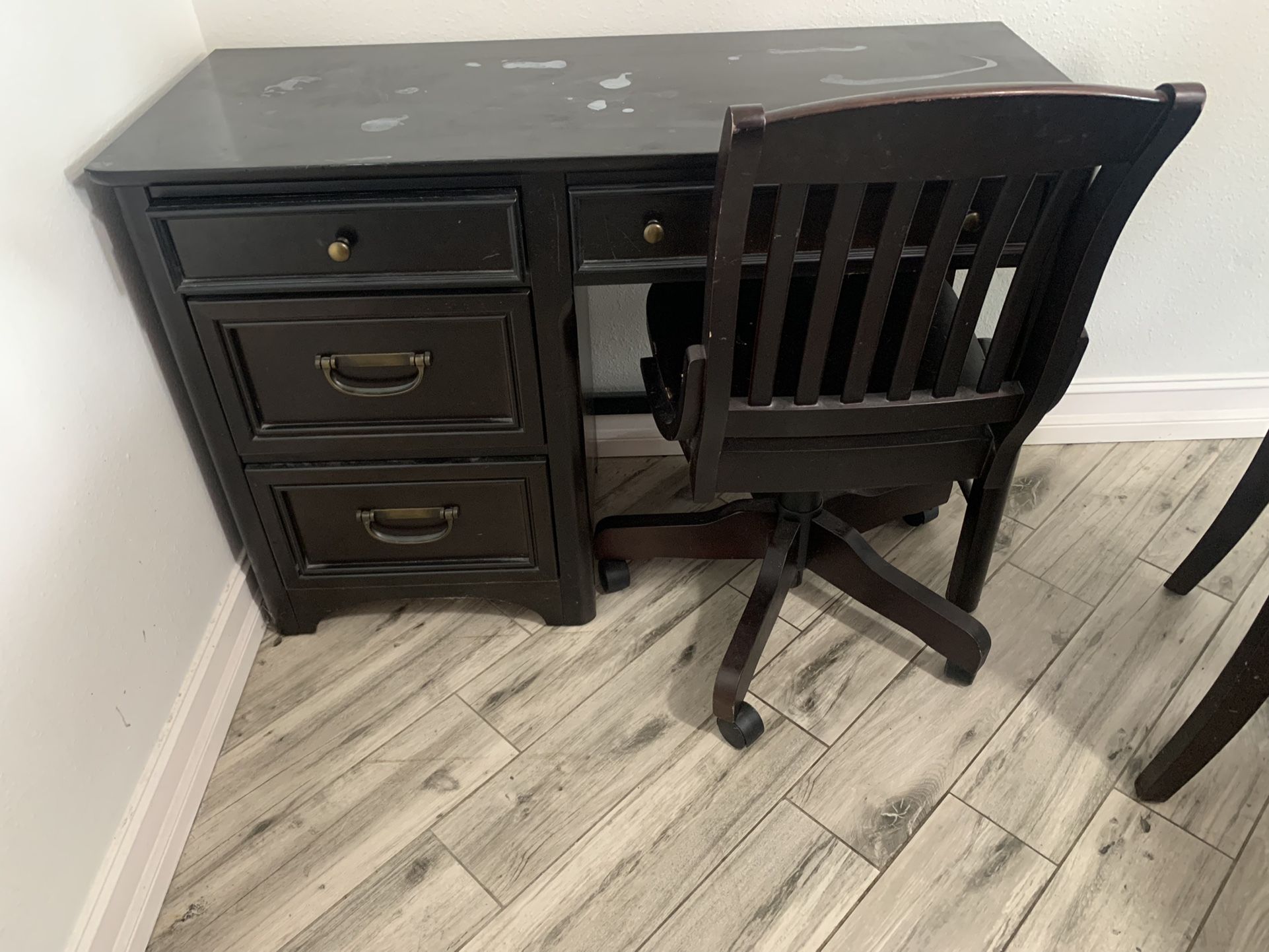 TLC NEEDED WOOD VENTAGE DESK WITH WOOD CHAIR