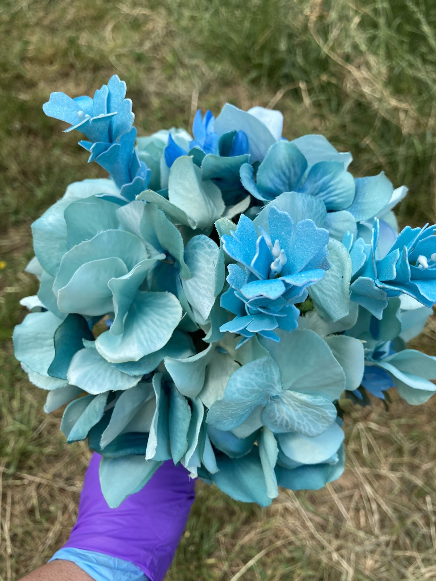 Artificial Flowers Coral And Aqua Colors