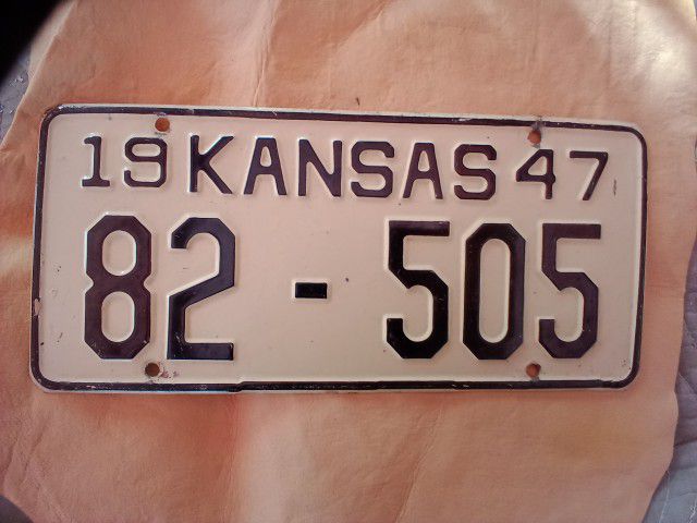 1947 Kansas License Plate Beautiful Condition All Original