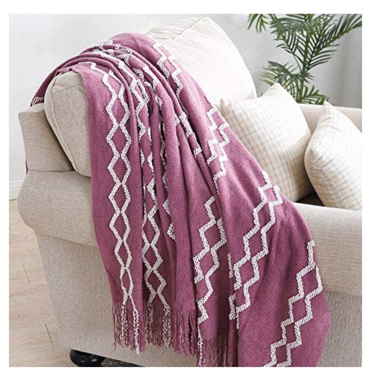 Fluffy Chenille Knitted Fringe Throw Blanket Lightweight Soft Cozy for Bed Sofa Chair Throw Blankets , Deep Purple 60"x80" 60"x80" 【ULTRA-SOFT PLUS