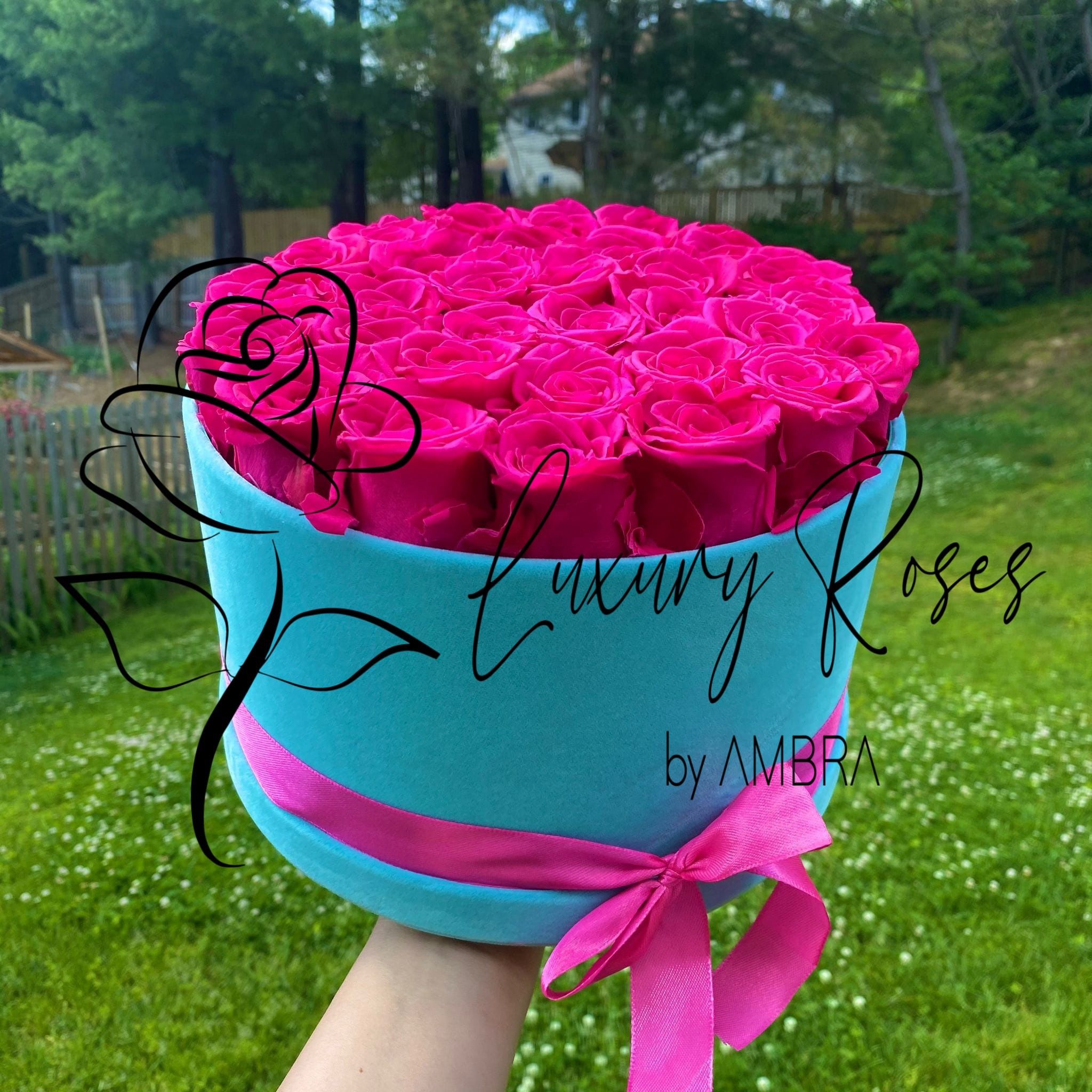 Eternal hot pink box roses real preserved roses flowers immortal roses anniversary birthday immortal lasting Velvet Box Present