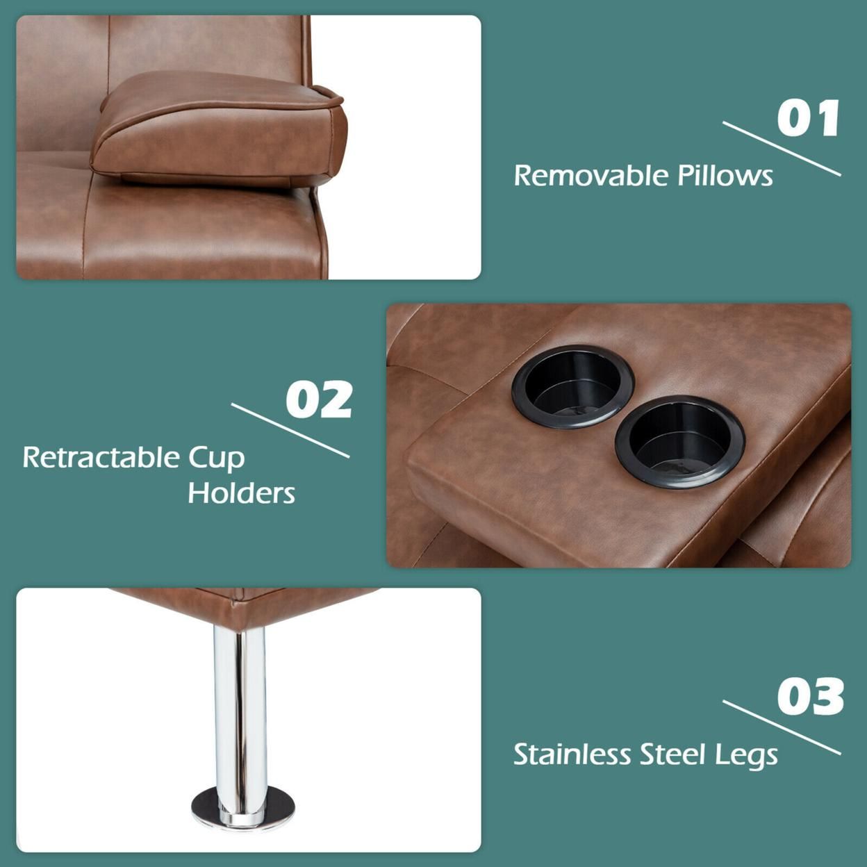 Gymax 3-Piece Sectional Sofa Set Convertible Futon w/Single Sofa & Ottoman Brown