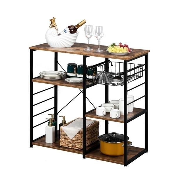 Hodely 5-Layer MDF Industrial Wrought Iron Kitchen Shelf With Drain Basket Hook