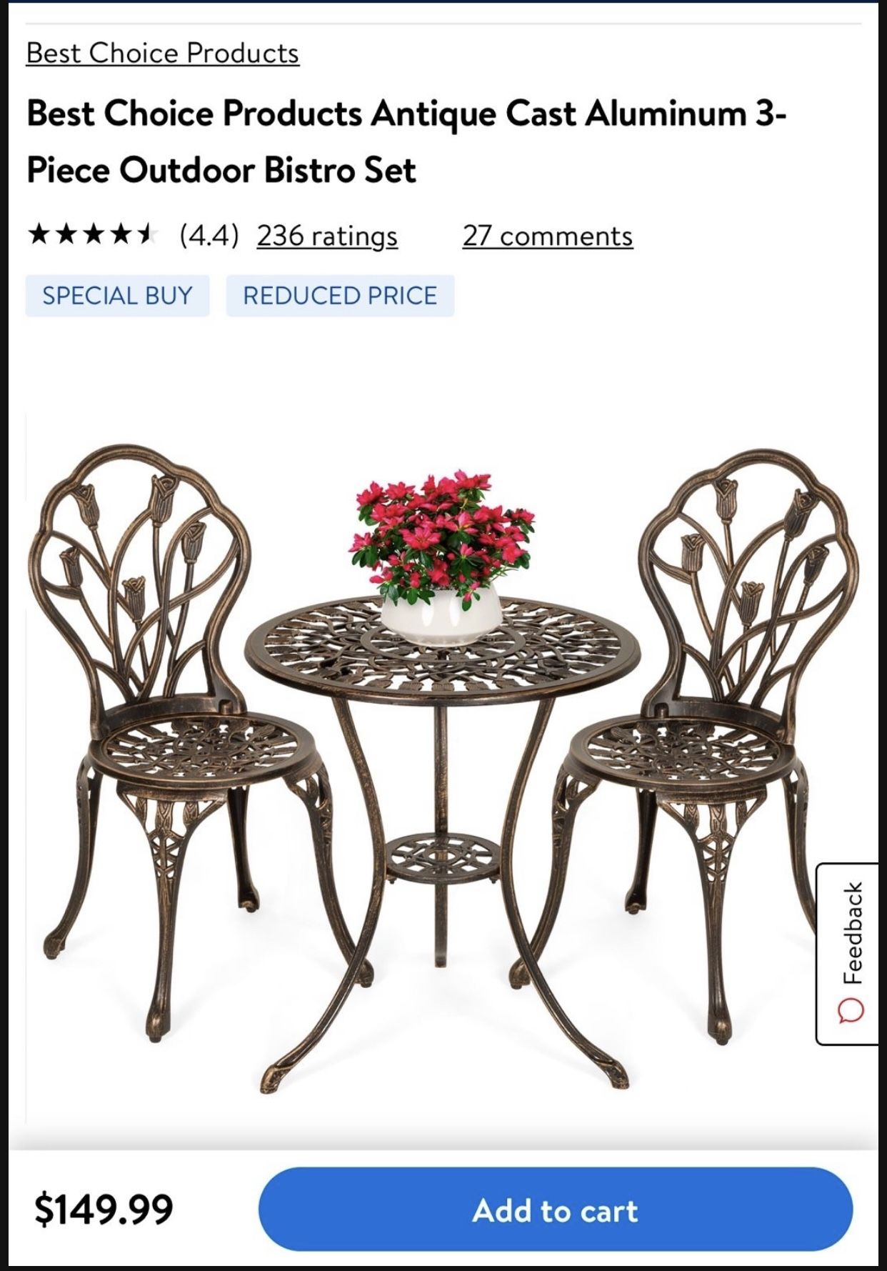 Best choice Products Antique Cast Aluminum three-piece Bistro Set