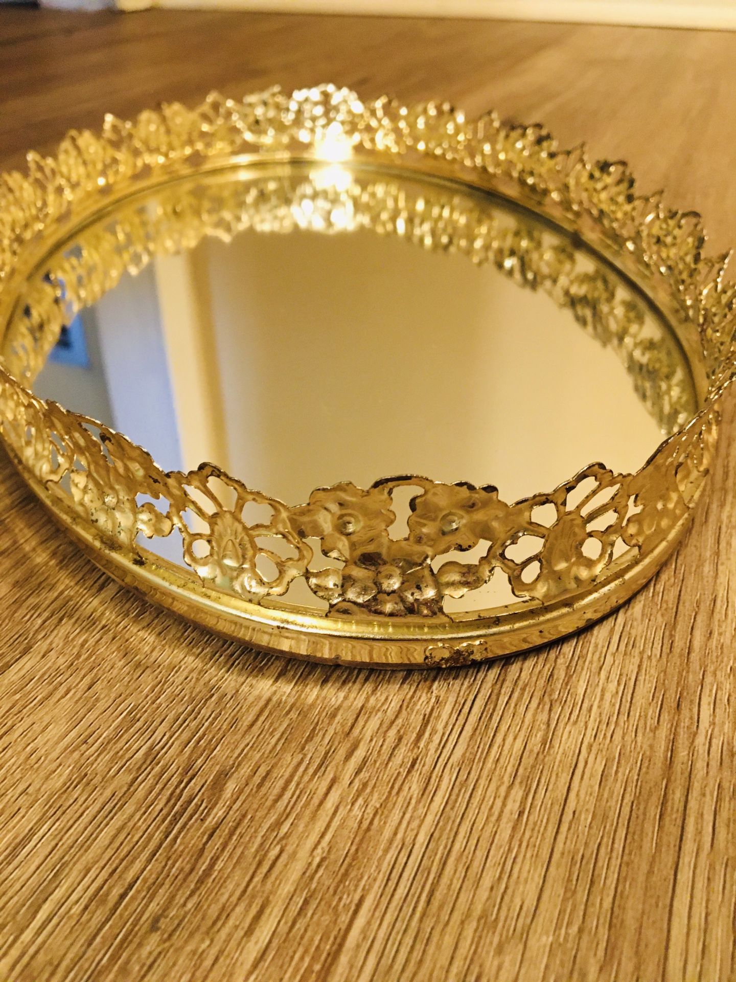 Vintage Gold Mirrored Trinket Tray 13 X 8