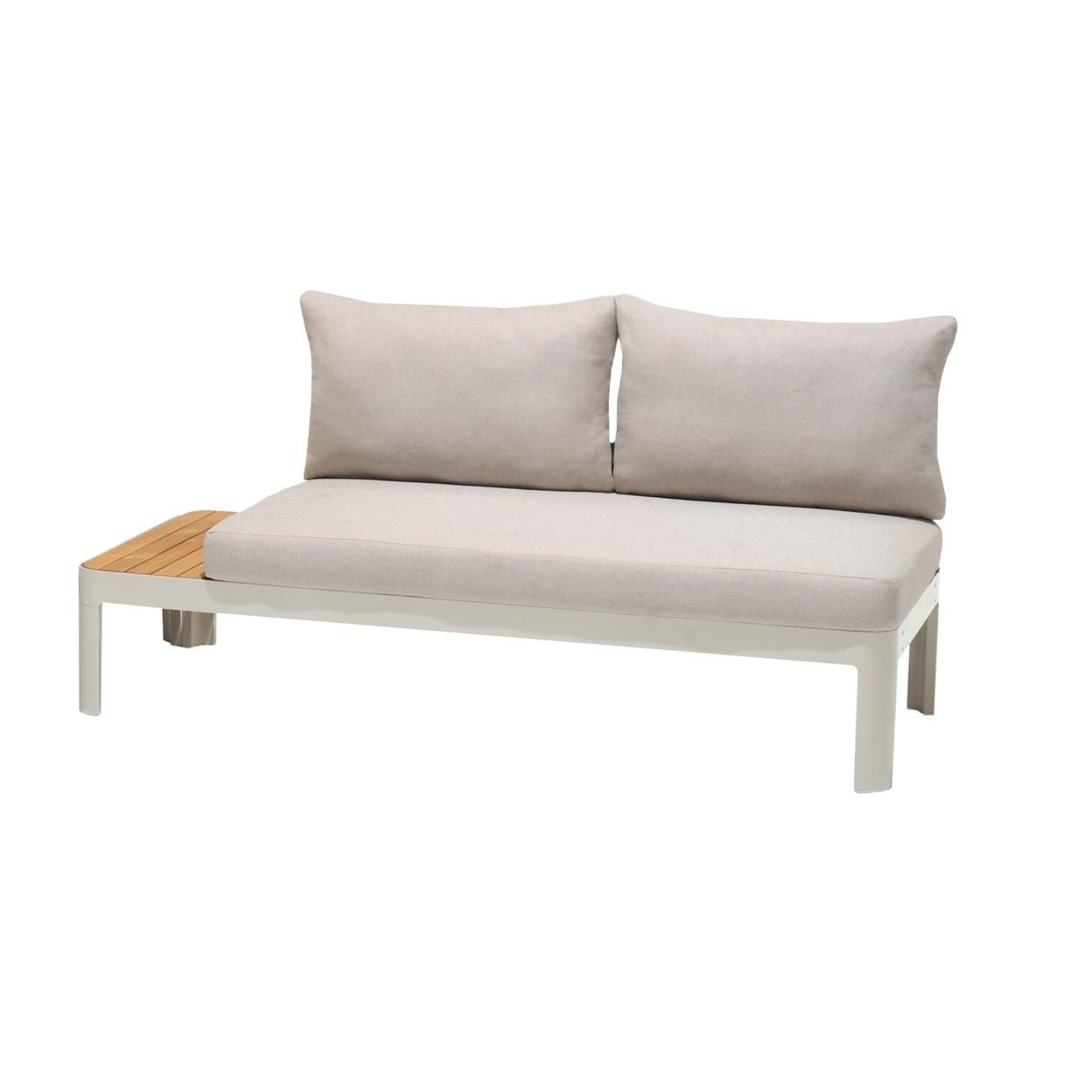 Saltoro Sherpi Outdoor Sofa with Slatted Snack Tray and Removable Cushions, Light Gray