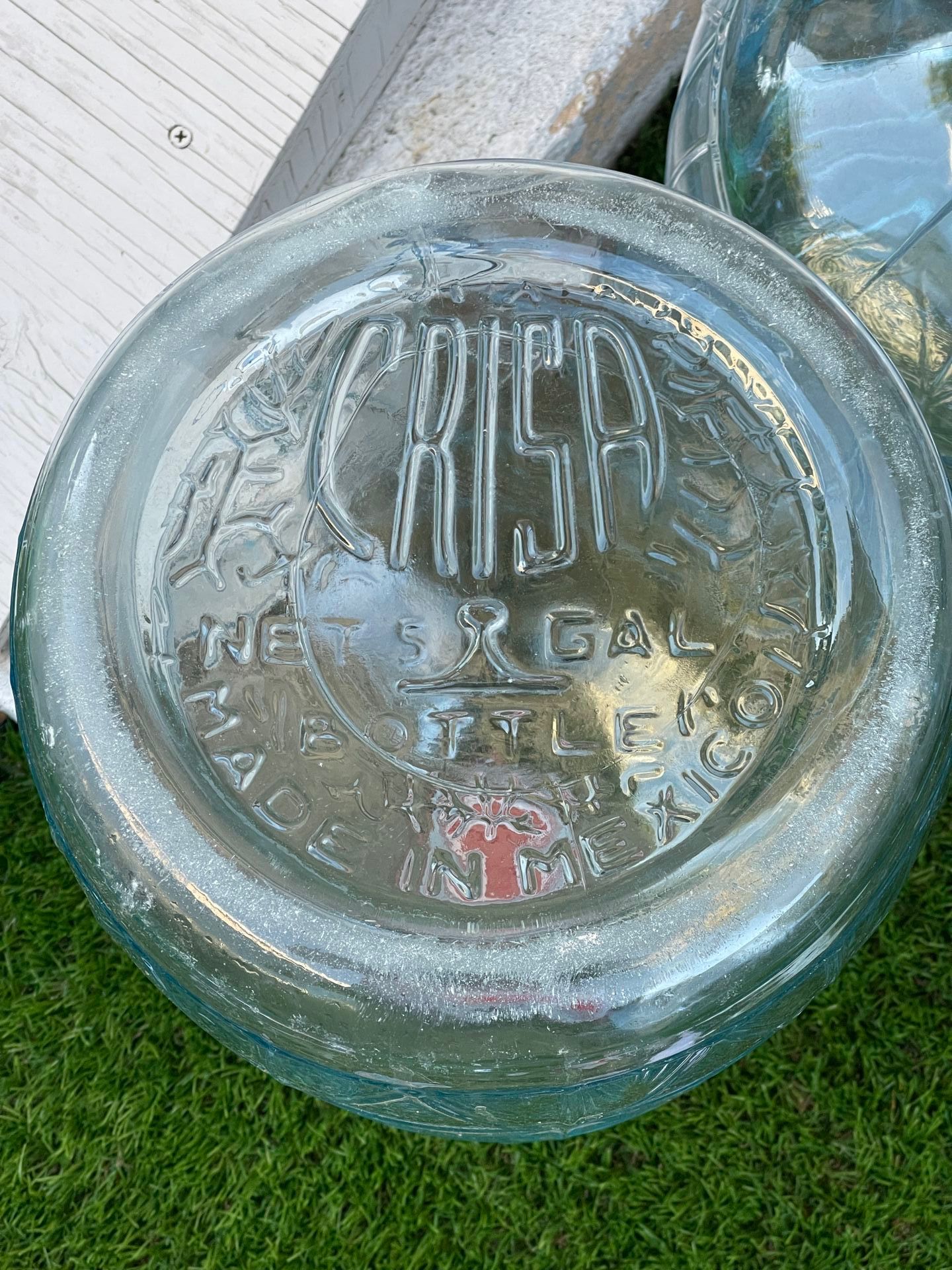 1. Vintage Beautiful Glass Water Jug Bottle Carboy - 5 Gallon - Crisa - Made In Mexico - Decor Pot Craft Home Brew Wine Beer