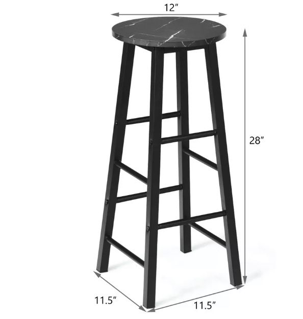 Set of 2 Pub Dining Height Bar Stool Bistro Table Chairs Faux Marble Top Black