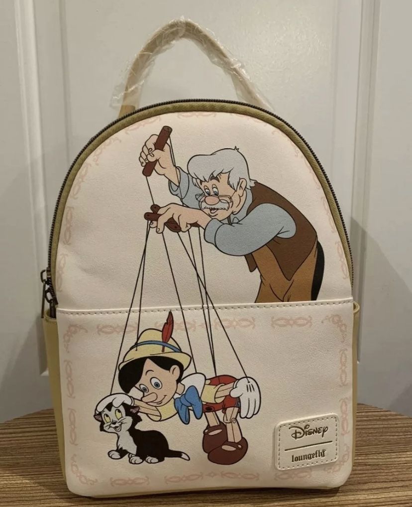 New Loungefly Disney Pinocchio Geppetto and Figaro Travel Backpack NWT