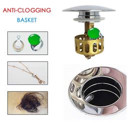 Vessel Sink Drain, Pop up Sink Drain with Removable Brass Strainer Basket,Sink Drain with Overflow Brushed Chrome, Bathroom Drain Strainer with Anti- Thumbnail
