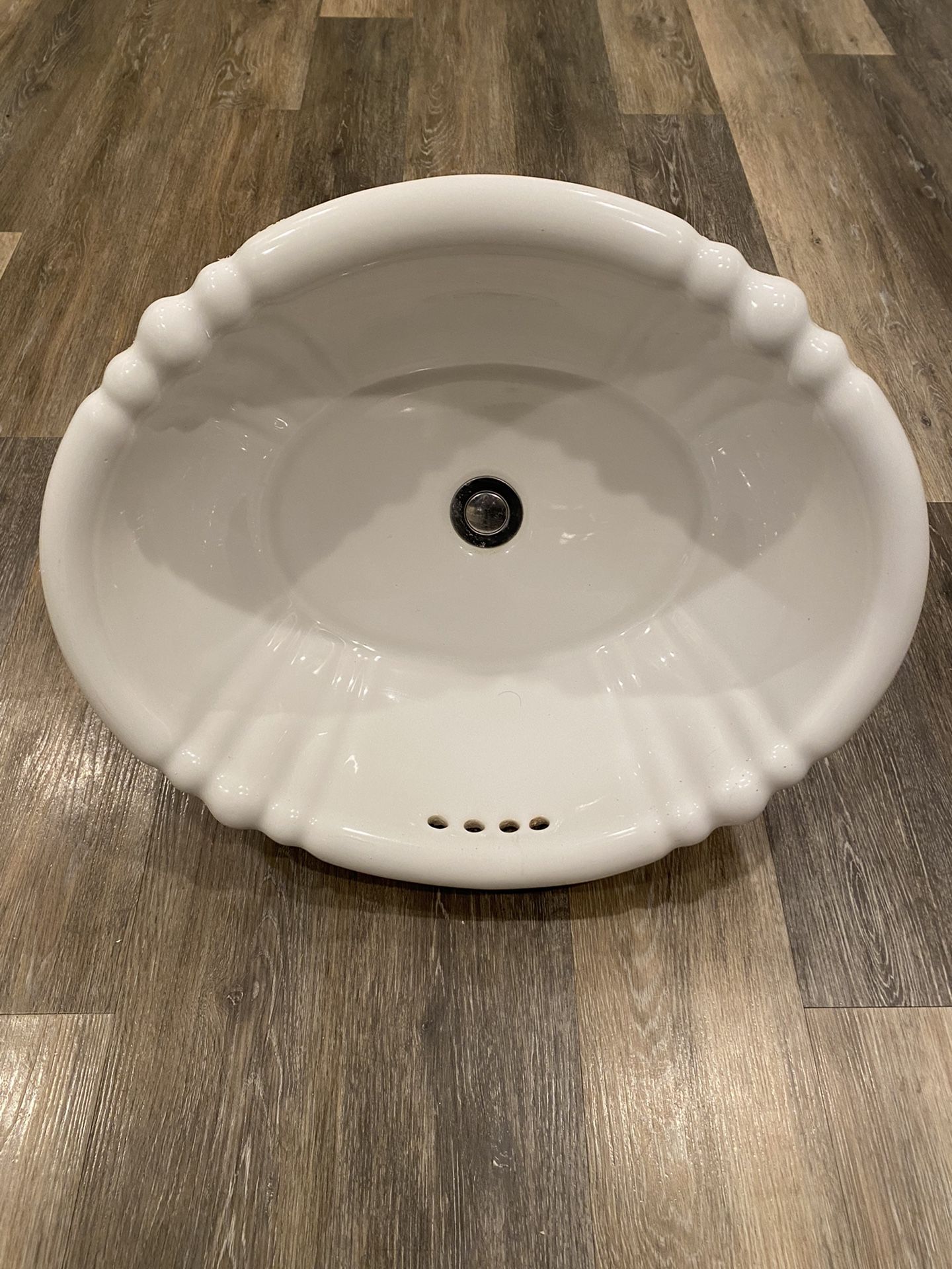 Self Rimming Scalloped White Bathroom Sink, 20” Wide And 10” Deep.  