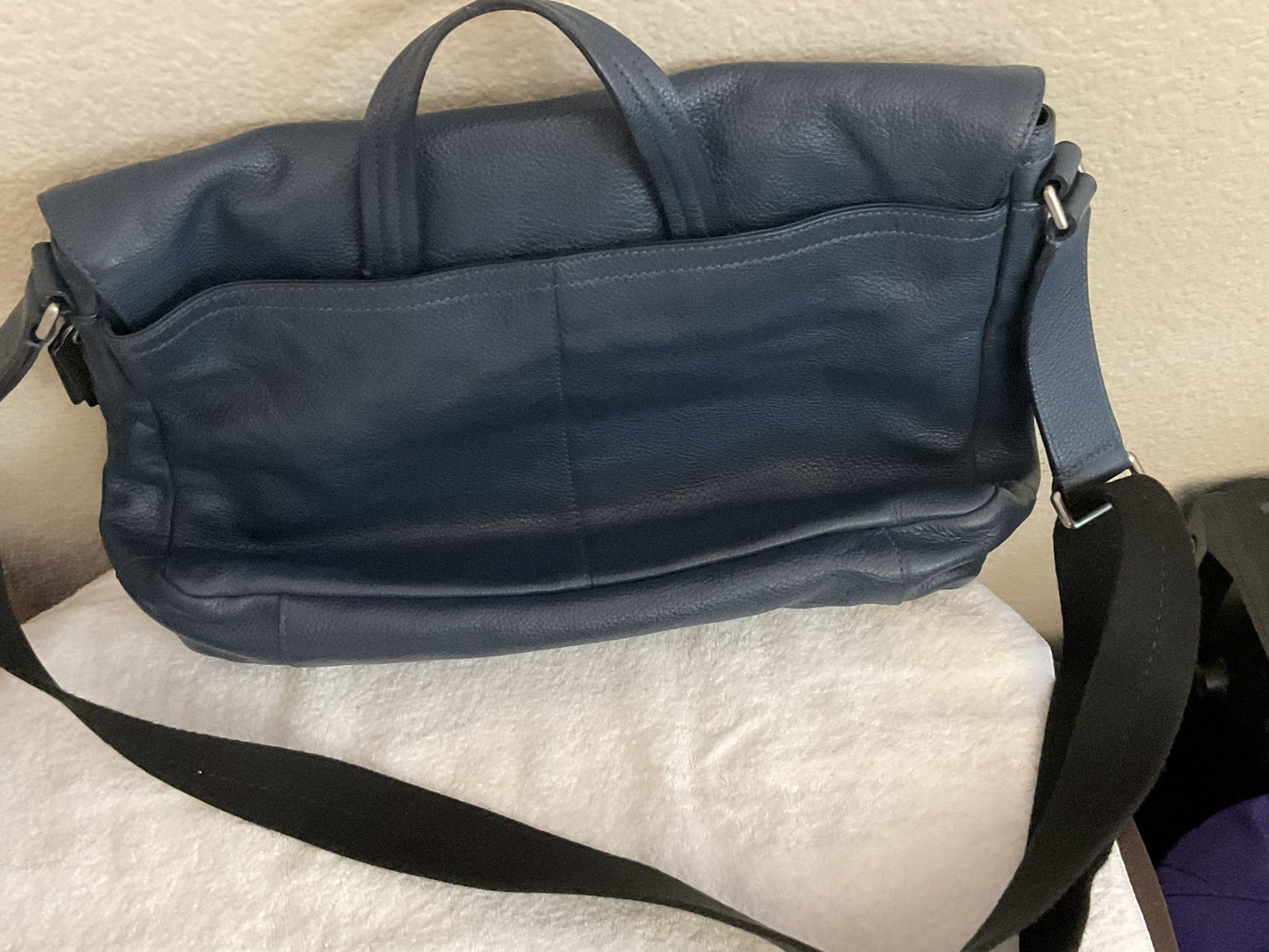 Coach Leather Messenger Bag Navy Blue