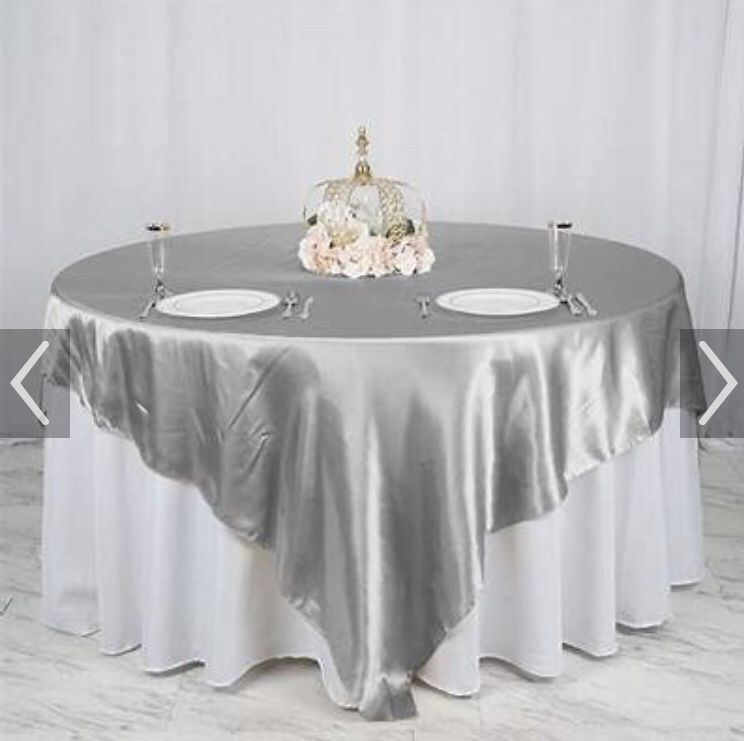 90” Silver Satin Overlay Tablecloth - 16 Pieces For Less Than $4 Each!!