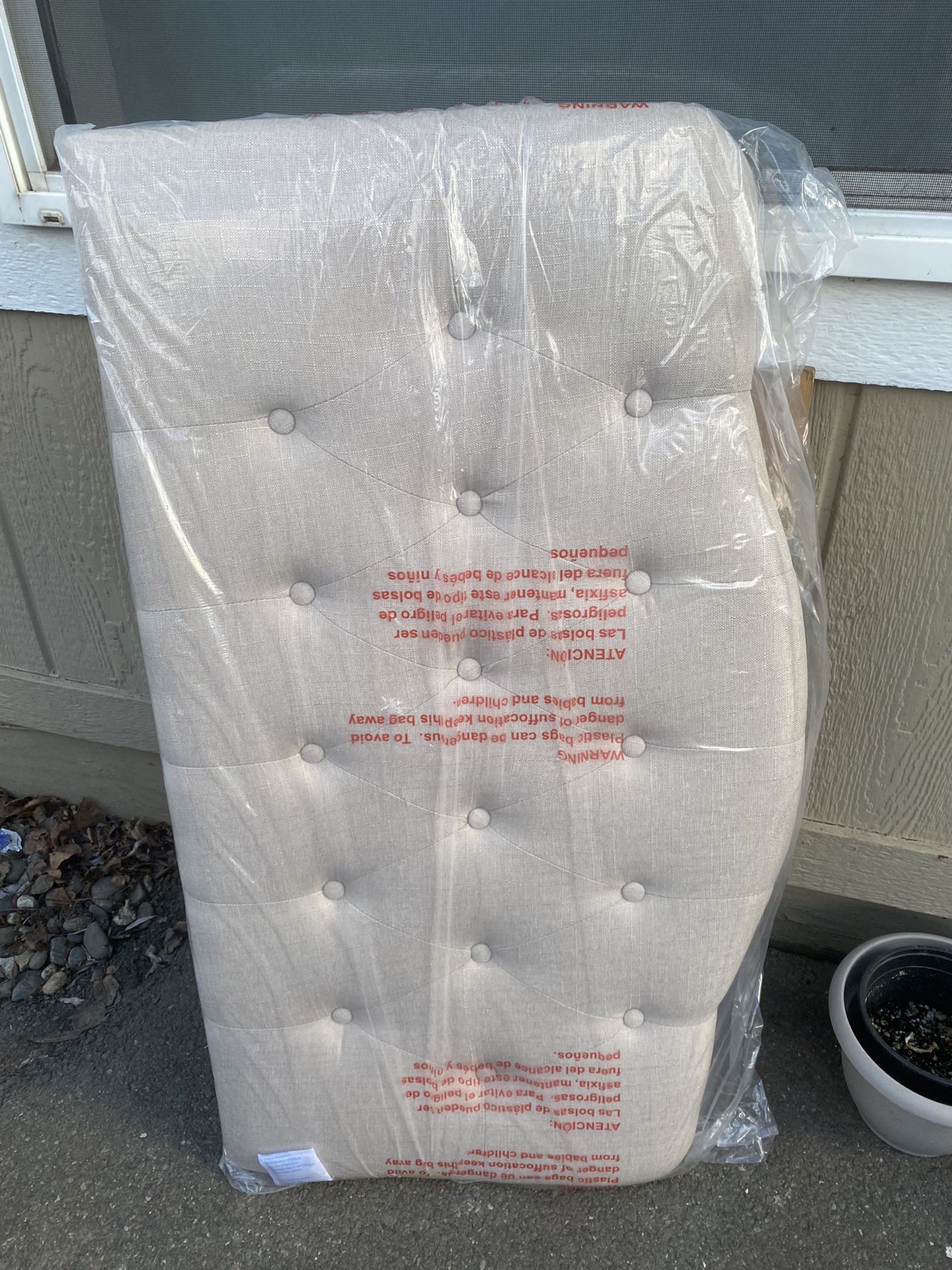 $125-(firm price) brand new still in package wrap-Beige color twin size headboard new in package-I bought from amazon aug 2020 but never did open it t