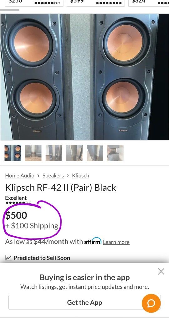 Klipsch RF 42 II 600 Watts Peak Pair Speakers Excellent Condition Perfectly Working Amazing Sound