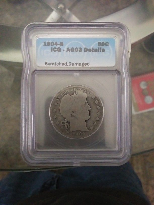 1904 San Francisco Barber Half Dollar Icg AGo3 Detail Scratch Damage KEY DATE