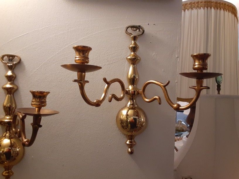 REALLY NEAT LOOKING PAIR of SOLID BRASS CANDLE holders 12 INCHES Tall
