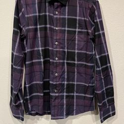 Unisex purple plaid dress shirt Thumbnail