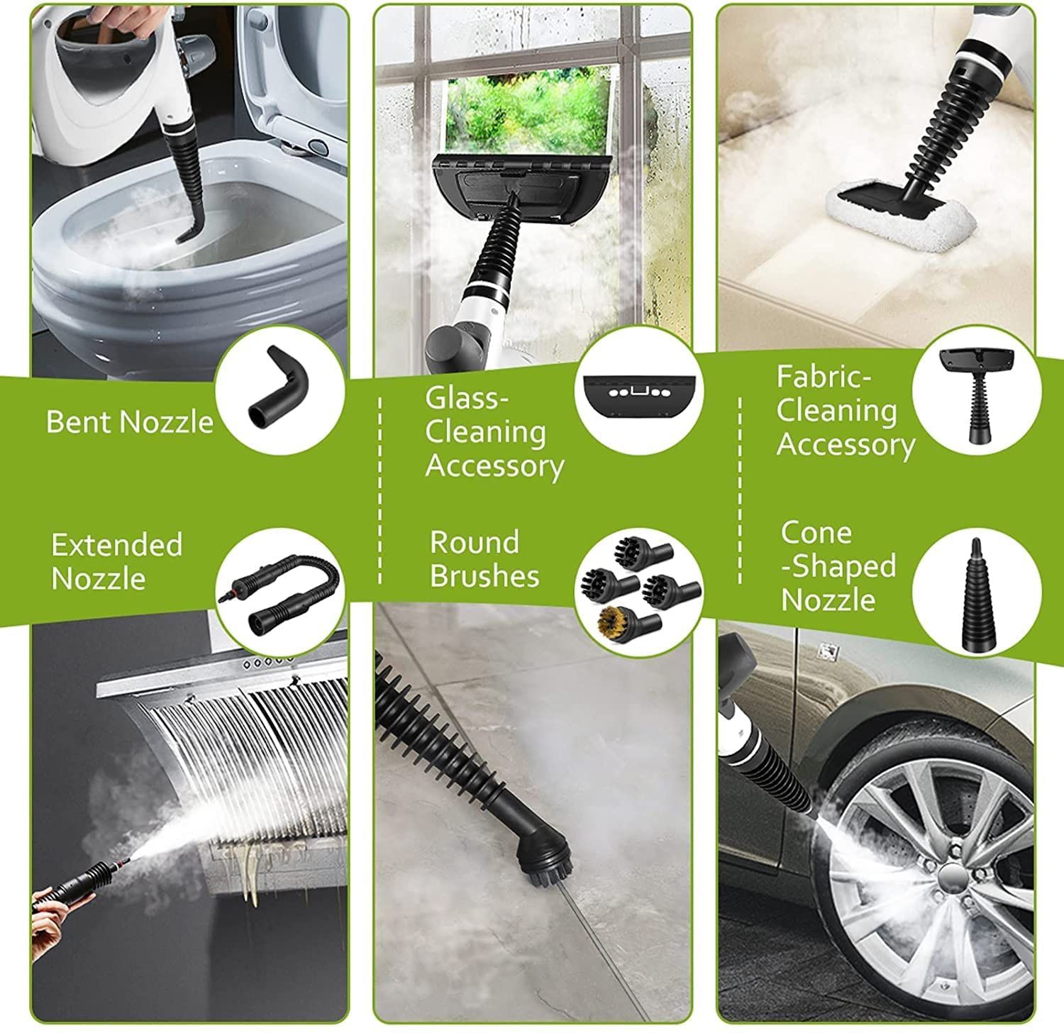 Handheld Steam Cleaner, Pressurized Steam Cleaner with 12 Piece Accessory Set for Home Use, Multi-Surface All Natural Steamer for Cleaning Floor, Upho