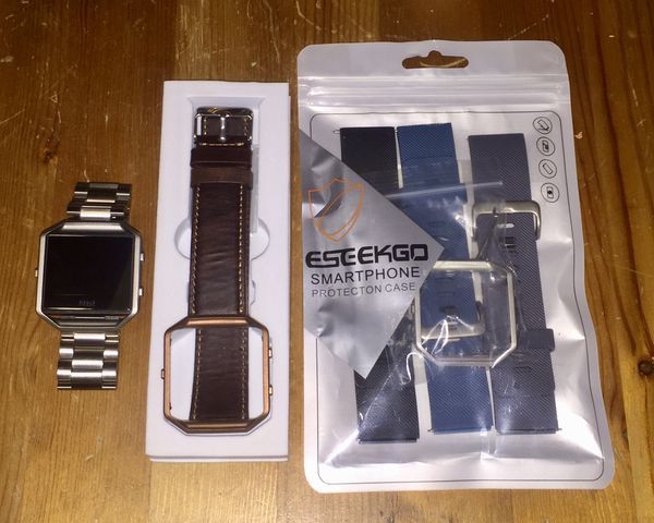 New in Box Fitbit Blaze Fitness Smart Watch with New Leather and Polymer Watch Ban