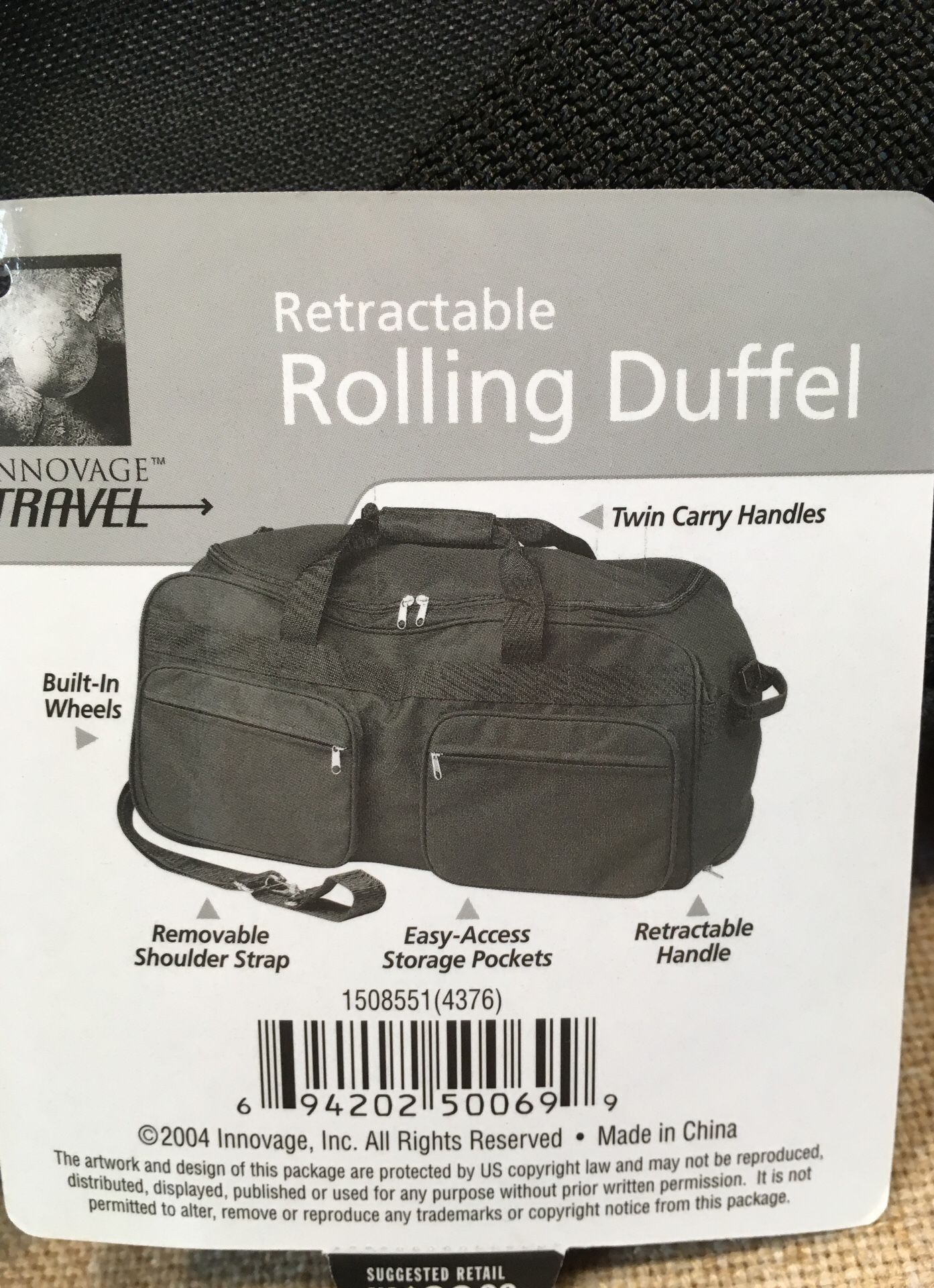 Retractable rolling duffel bag carry bag shoulder travel bag rolling bag with retractable handle zippered bag tote travel luggage light weight