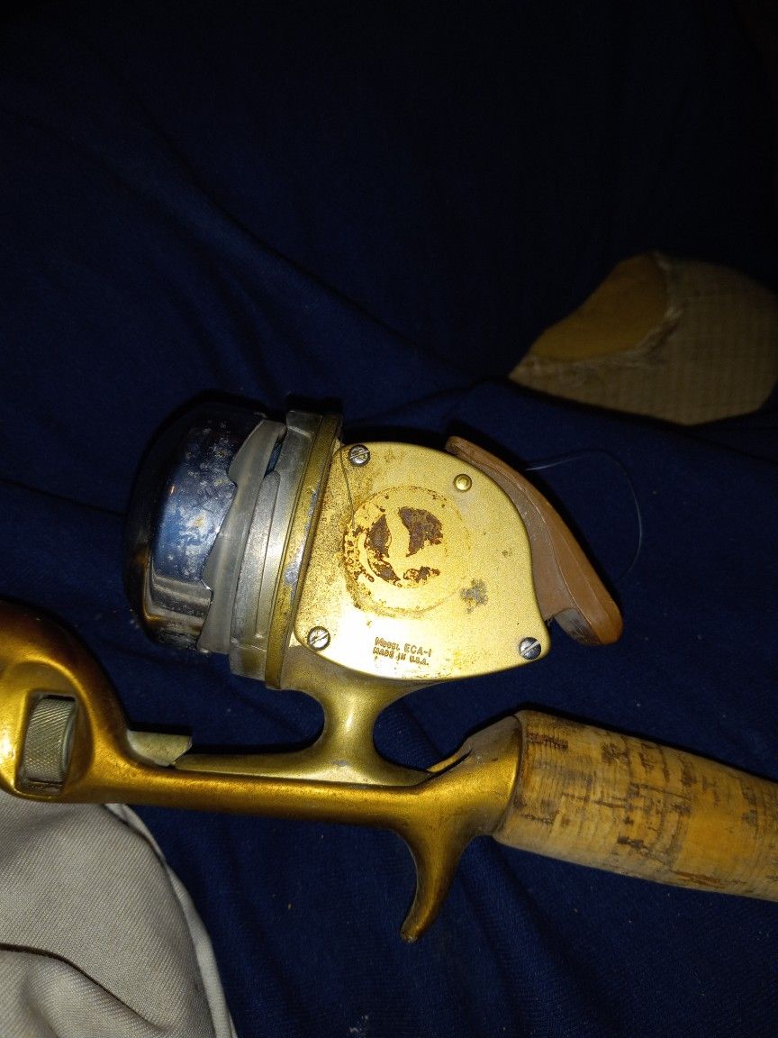 Vintage Brass Fishing Rod And Reel