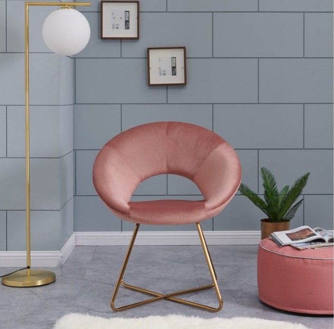 Blush Pink Velvet Cushioned Accent Chair for Bedroom, Living Room, Vanity Chair, Accent Chair with Gold Legs