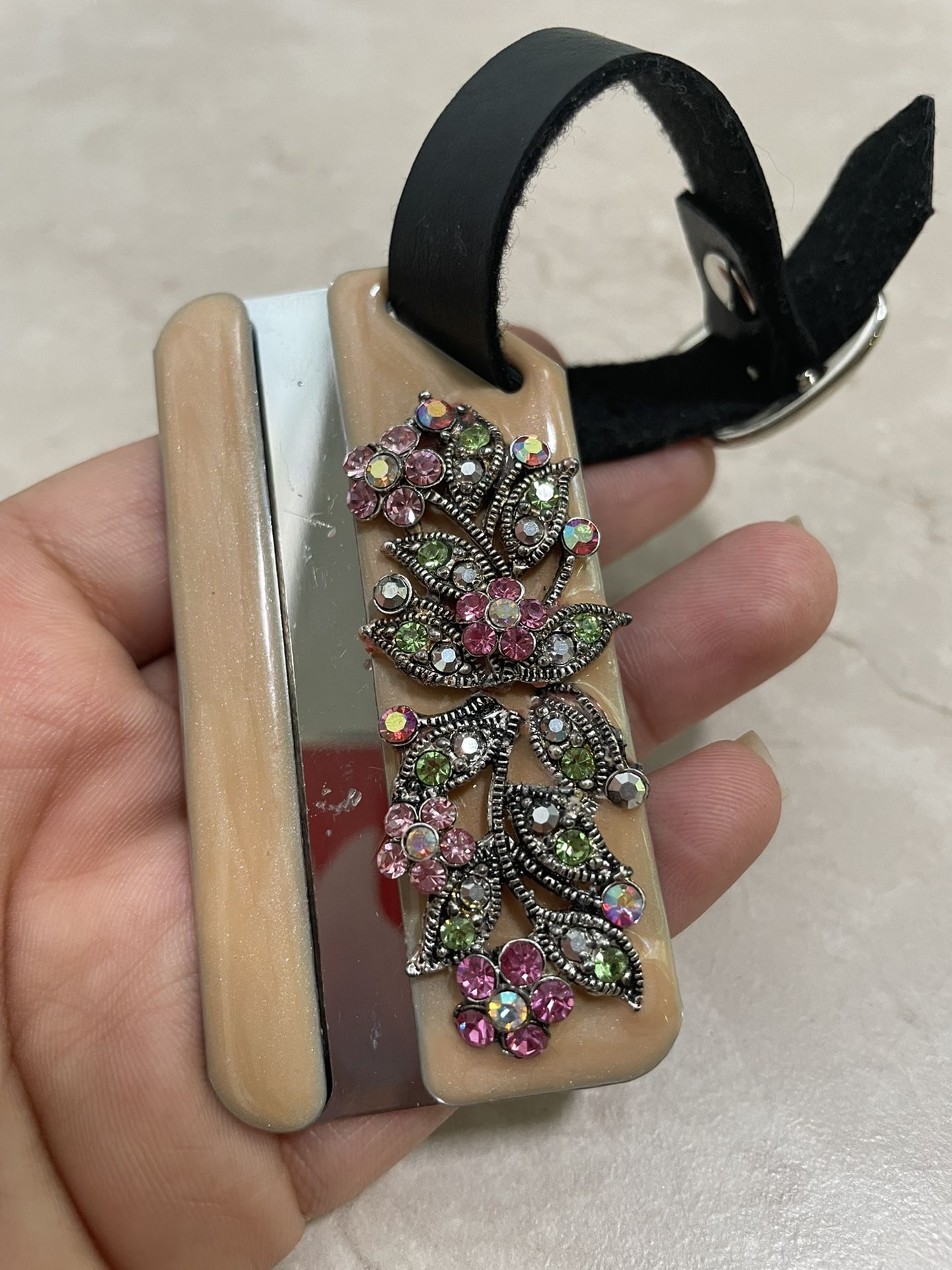 A lovely Metal Flowery With Crystal Accent-Heavy Duty Personalised Name Tag Condition : good, preowned (please see pictures for size and condition)