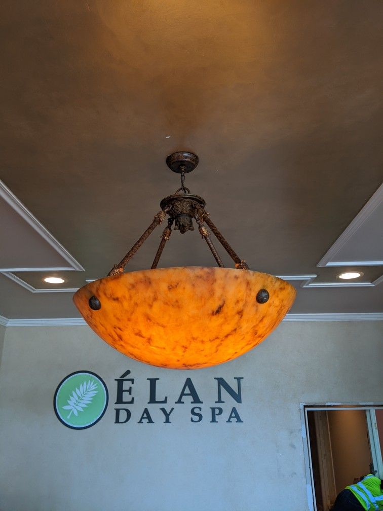 Alabaster Light Fixture 34" Brush Nickel And Brown Hardware