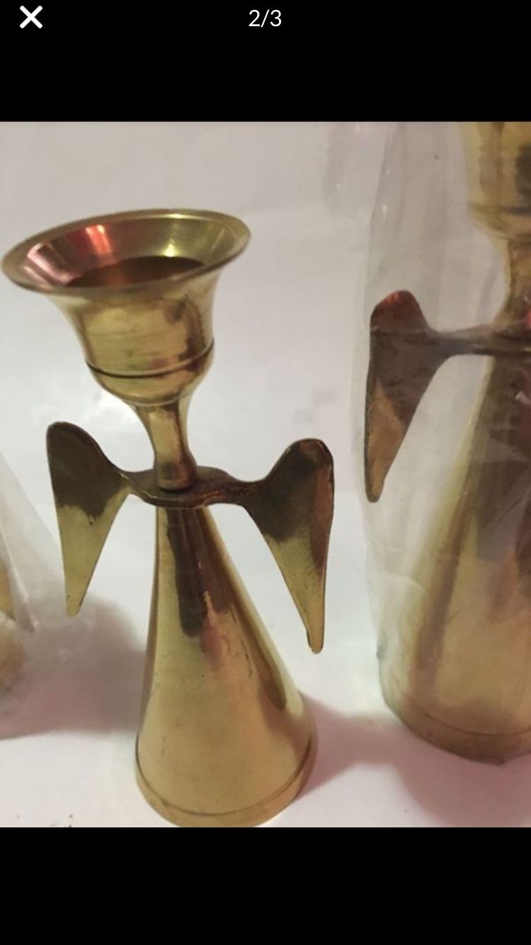 SOLID BRASS ANGEL TAPER CANDLE HOLDERS