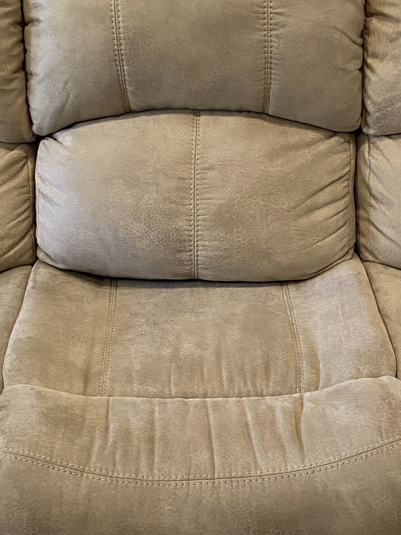Microfiber couch (with 2 built-in electrically-controlled recliners) and matching love seat