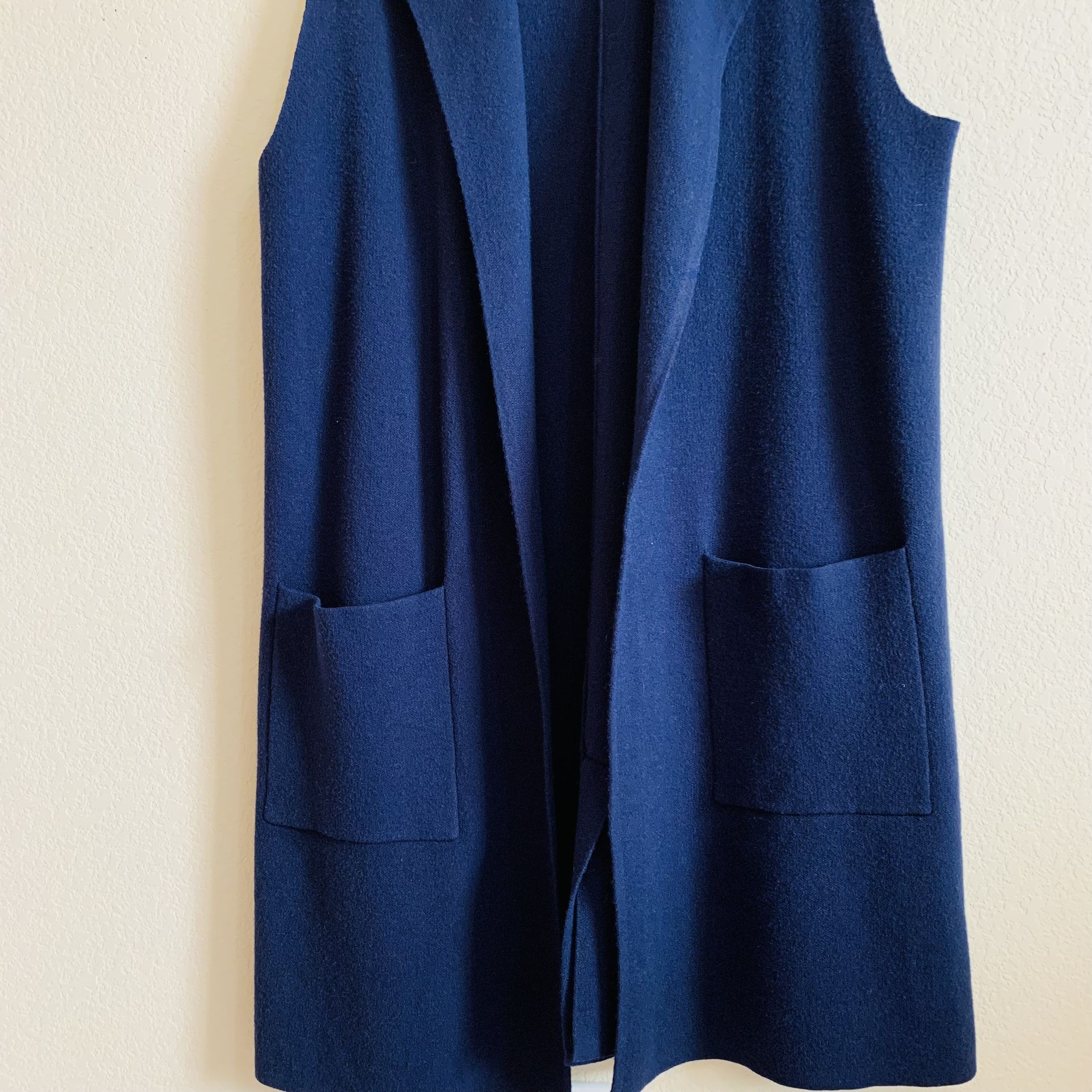 Dark blue long, Knitted, sleeveless cardigan , size L