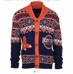 New Klew Boston Red Sox ugly sweater cardigan. Medium Thumbnail