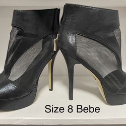 Size 8 New Bebe Mesh Black High Heel Booties Open Toe Thumbnail