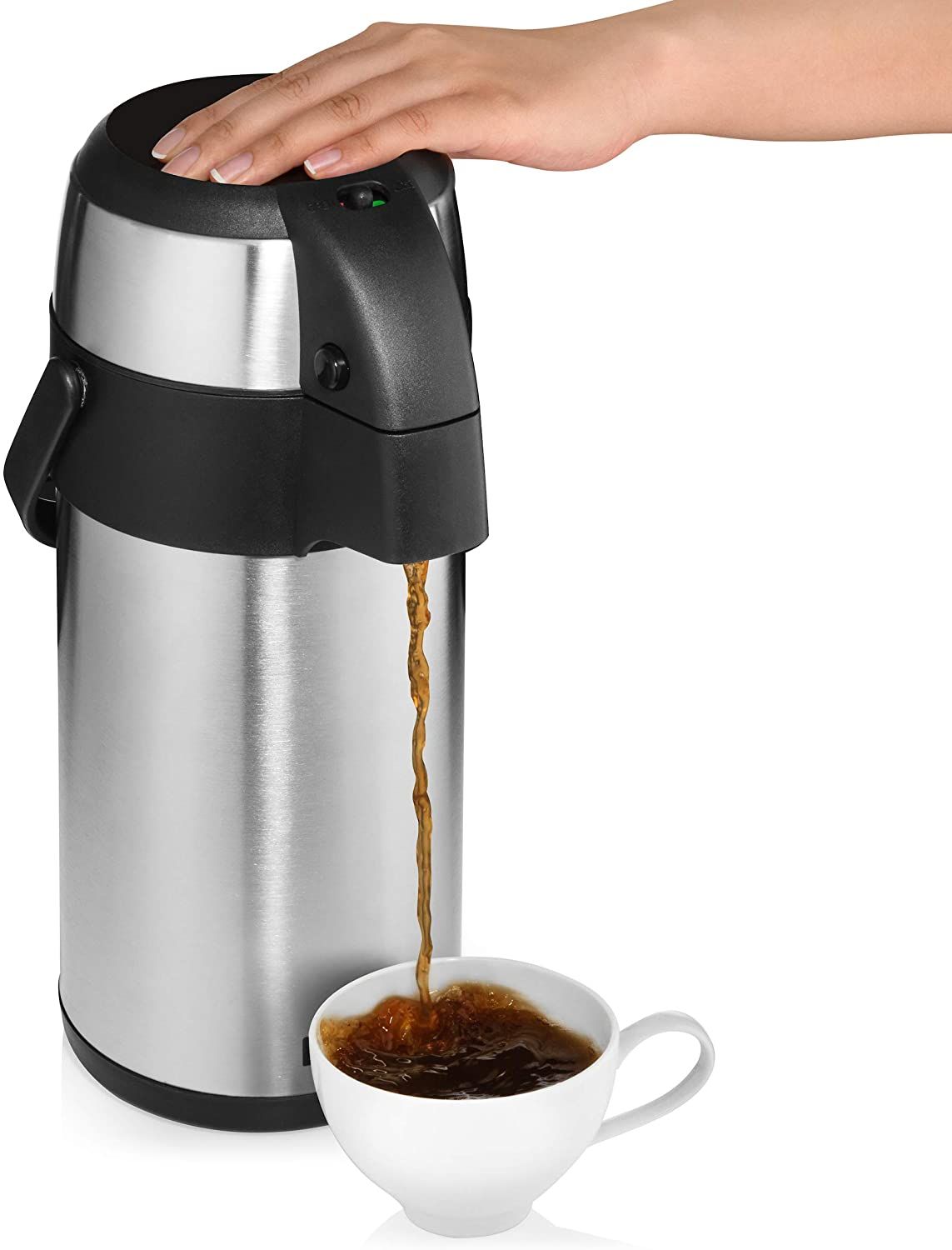 Airpot Coffee Dispenser with Pump/Stainless Steel Thermal Coffee Carafe - Three Liter (102 oz.) Hot Beverage Dispenser with On/Off Pump Switch - Vacuu